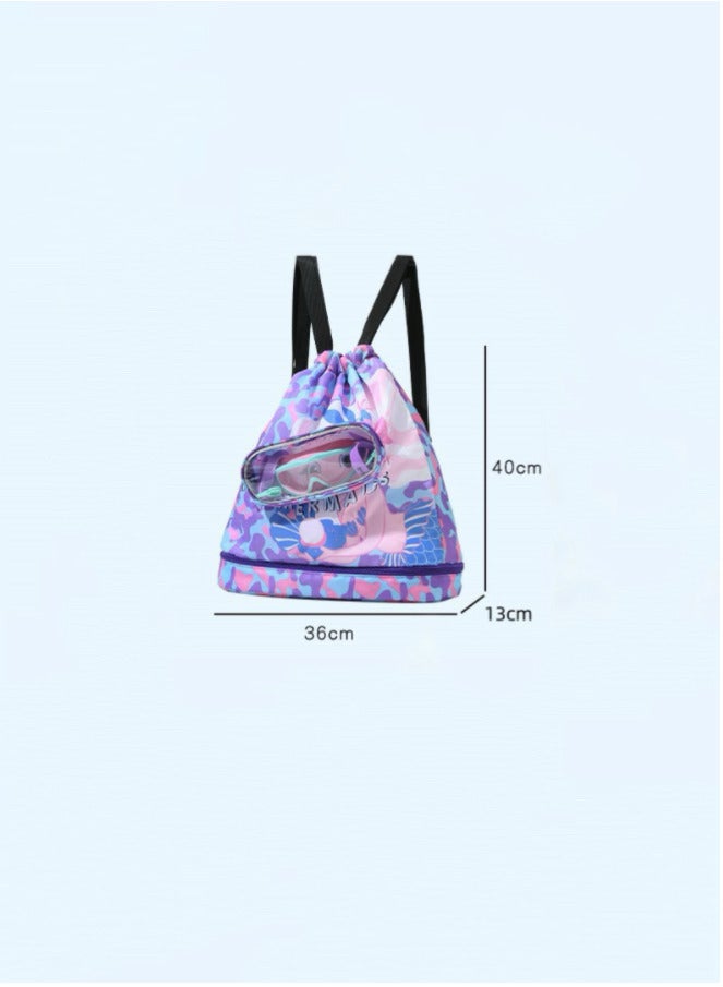 Purple Children's Swimming Backpack Small Bags - Dry-Wet Separation, Shoe Compartment, Waterproof, Beach Essential Large - Image 4