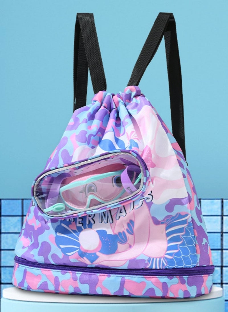 Purple Children's Swimming Backpack Small Bags - Dry-Wet Separation, Shoe Compartment, Waterproof, Beach Essential Large - Image 1