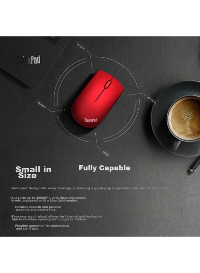 Thinkpad Lenovo Wireless Bluetooth Dual-mode Mouse, Classic Red Dot, Laptop, Desktop Office Mouse, Compatible With Thinkbook Laptops, Midnight Black - Image 3