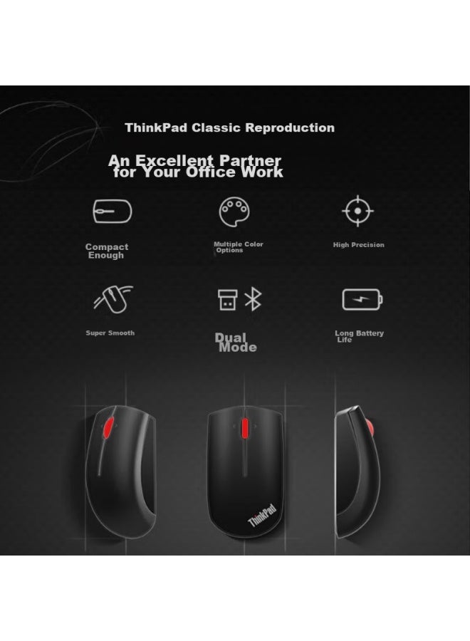 Thinkpad Lenovo Wireless Bluetooth Dual-mode Mouse, Classic Red Dot, Laptop, Desktop Office Mouse, Compatible With Thinkbook Laptops, Midnight Black - Image 2
