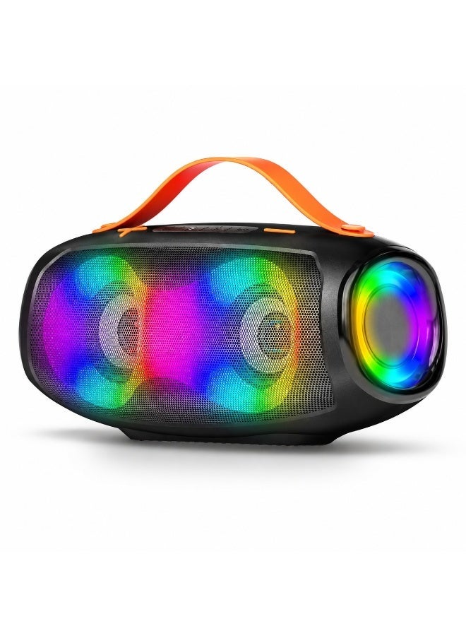 M96 Portable RGB Bluetooth Speaker 16W Wireless Outdoor Audio System with Dual Drivers, Deep Bass Sound, 2400mAh Rechargeable Battery, Waterproof Design, Carry Handle, USB and TF Card Playback, Dynamic Multi-Color LED Lighting