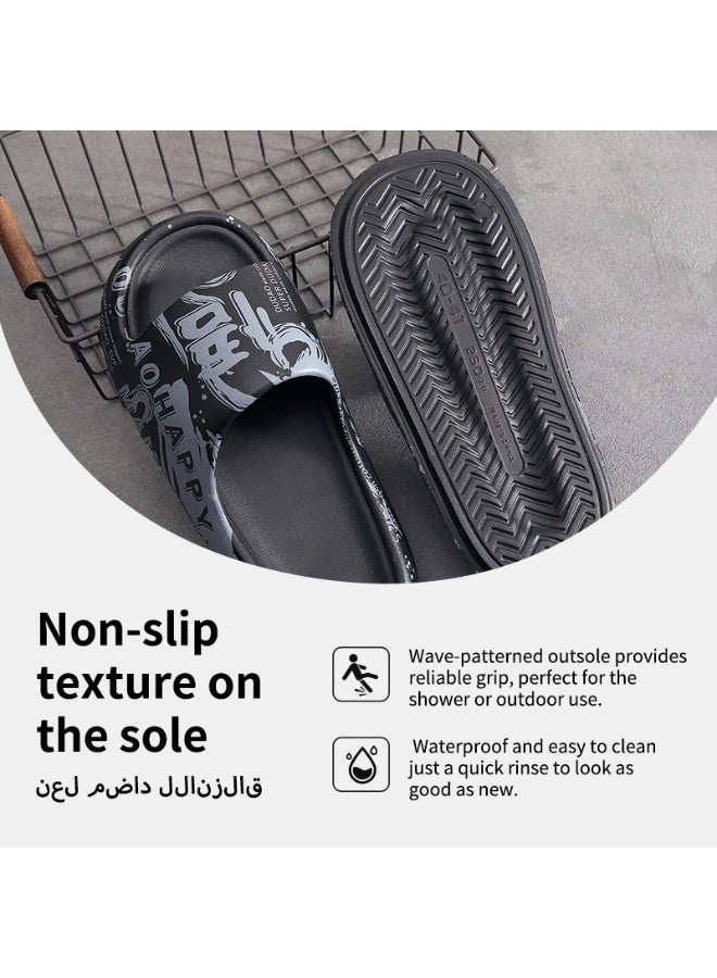 جولوفي شباشب عائليّة بتصميم صينيّ مزخرف بحروف صينية، نعل غير زلق، رأس مستدير مضاد للصدمات، باللونين الأسود والأبيض - Image 5