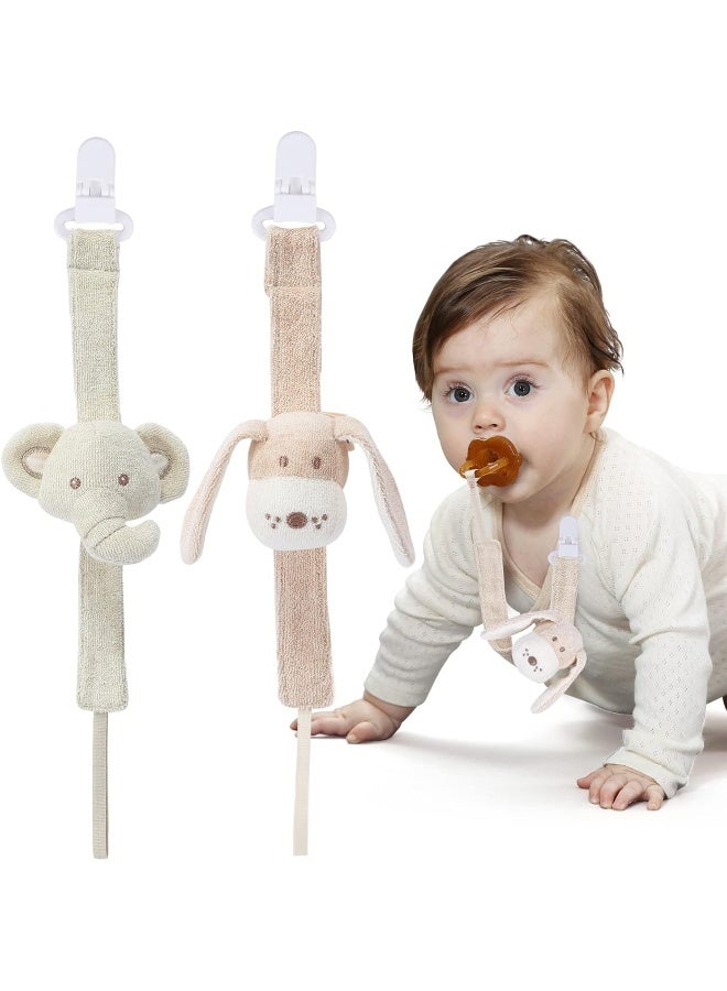 COTTONBEBE Pacifier Clip, 2 Pack Baby Pacifier Holder for Boys and Girls Fits Many Pacifiers & Baby Teething Toys, Ideal Baby Gift (Elephant&Dog) - Image 1