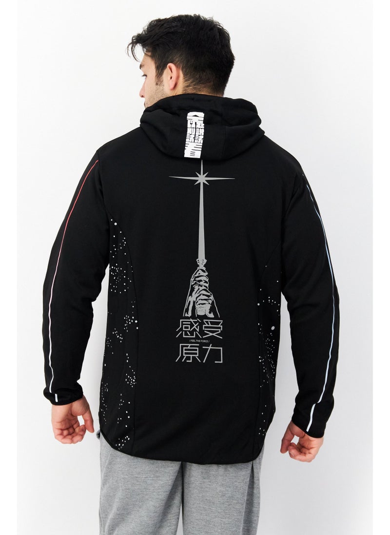 DIFUZED Men Hooded Long Sleeve Full Zip Graphic Print Sweatshirt, Black - Image 5