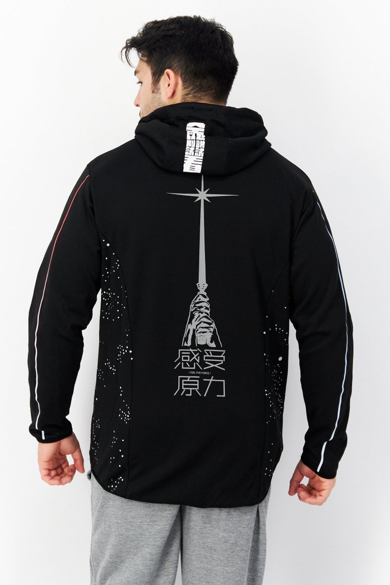 DIFUZED Men Hooded Long Sleeve Full Zip Graphic Print Sweatshirt, Black - Image 3