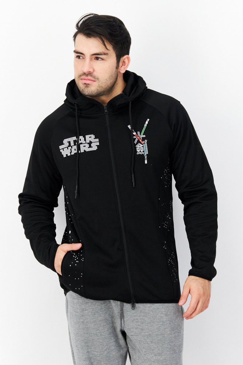 DIFUZED Men Hooded Long Sleeve Full Zip Graphic Print Sweatshirt, Black - Image 2