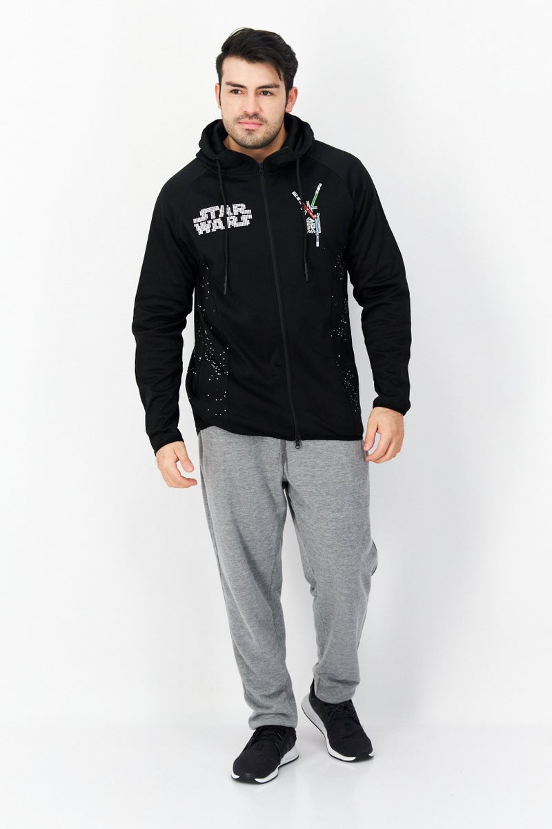 DIFUZED Men Hooded Long Sleeve Full Zip Graphic Print Sweatshirt, Black - Image 4