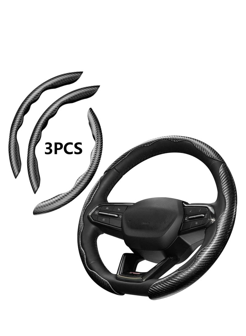 HALAMODO غطاء عجلة قيادة مضاد للانزلاق من ألياف الكربون 3 قطع، تصميم مقسم وفراشة، غطاء واقي عالمي 99% لعجلات السيارات، أسود - Image 1