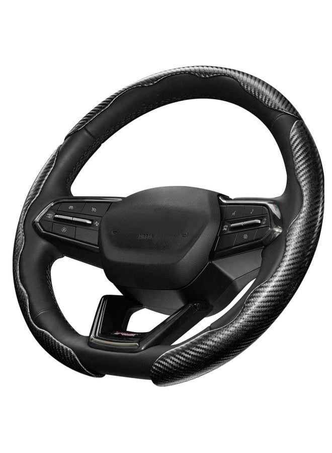 HALAMODO غطاء عجلة قيادة مضاد للانزلاق من ألياف الكربون 3 قطع، تصميم مقسم وفراشة، غطاء واقي عالمي 99% لعجلات السيارات، أسود - Image 3