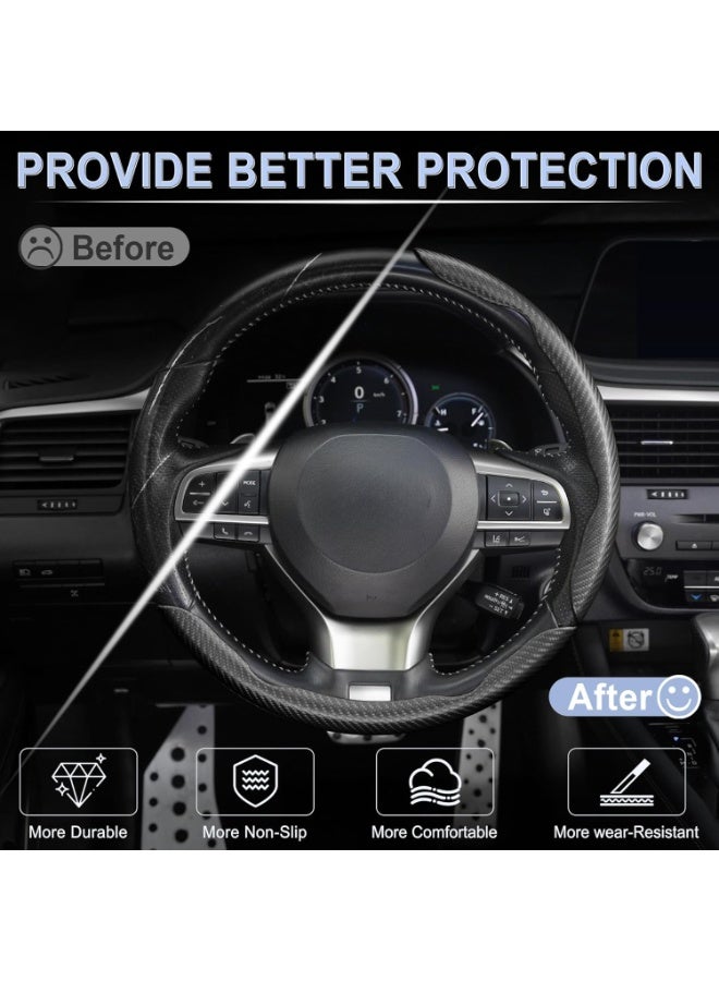 HALAMODO غطاء عجلة قيادة مضاد للانزلاق من ألياف الكربون 3 قطع، تصميم مقسم وفراشة، غطاء واقي عالمي 99% لعجلات السيارات، أسود - Image 5