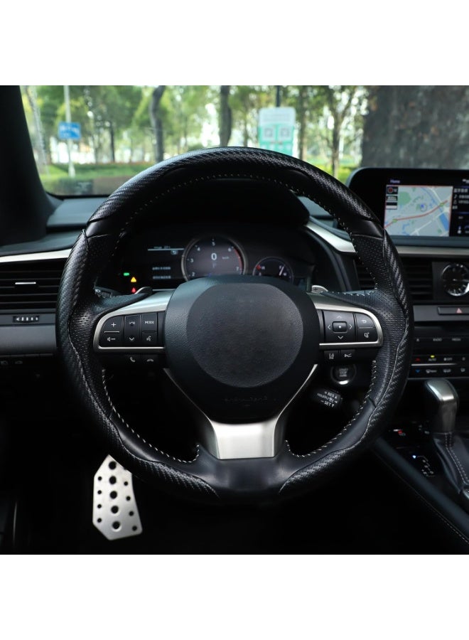 HALAMODO غطاء عجلة قيادة مضاد للانزلاق من ألياف الكربون 3 قطع، تصميم مقسم وفراشة، غطاء واقي عالمي 99% لعجلات السيارات، أسود - Image 4