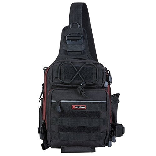 Piscifun Fishing Tackle Bag with Rod & Gear Holder, Lightweight Sling Tackle Storage Bag, Outdoor Fishing Shoulder Pack for Fishing, Hiking, Hunting, Black - Image 4