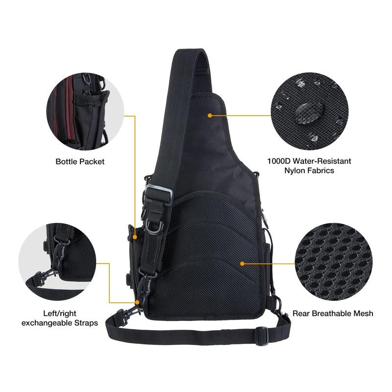 Piscifun Fishing Tackle Bag with Rod & Gear Holder, Lightweight Sling Tackle Storage Bag, Outdoor Fishing Shoulder Pack for Fishing, Hiking, Hunting, Black - Image 5