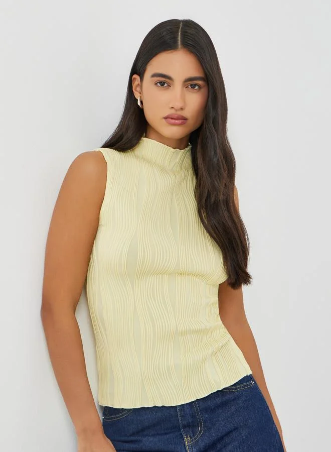 Styli Styli Textured Knit High Neck Fitted Tank Top