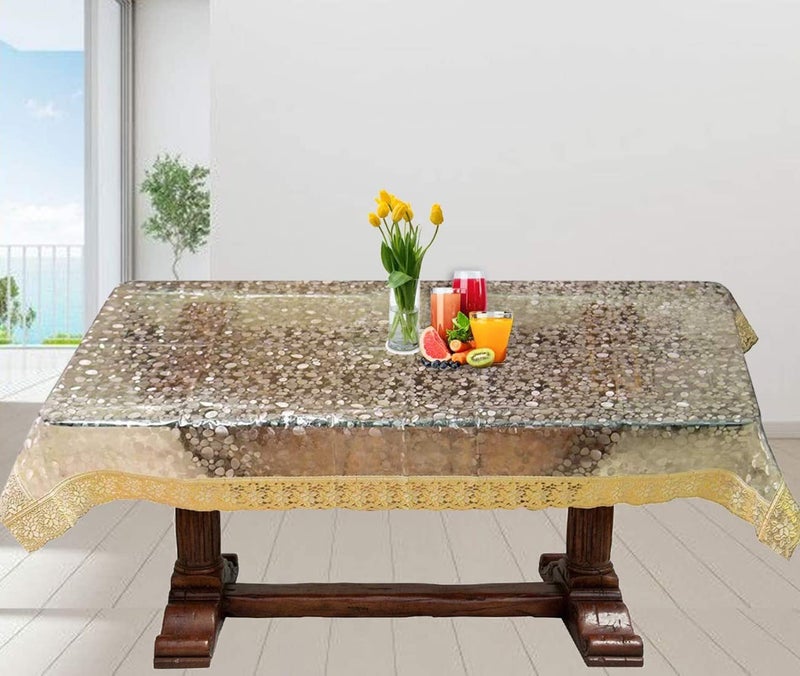 HOMECROWN 3D Pattern Waterproof Table Cover Rectangular Plastic Cover with Golden Lace Border for Centre Table and 4 Seater Dining Table Transparent 40 X 60 Inches Pack of 1 - Image 1