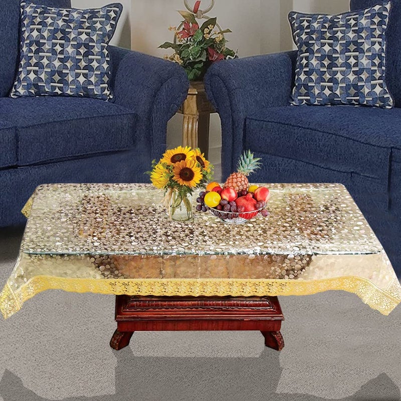 HOMECROWN 3D Pattern Waterproof Table Cover Rectangular Plastic Cover with Golden Lace Border for Centre Table and 4 Seater Dining Table Transparent 40 X 60 Inches Pack of 1 - Image 2
