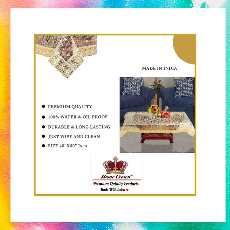 HOMECROWN 3D Pattern Waterproof Table Cover Rectangular Plastic Cover with Golden Lace Border for Centre Table and 4 Seater Dining Table Transparent 40 X 60 Inches Pack of 1 - Image 5