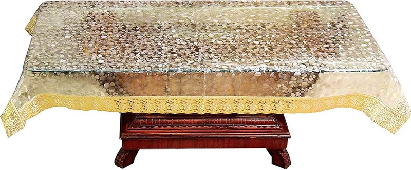 HOMECROWN 3D Pattern Waterproof Table Cover Rectangular Plastic Cover with Golden Lace Border for Centre Table and 4 Seater Dining Table Transparent 40 X 60 Inches Pack of 1 - Image 3