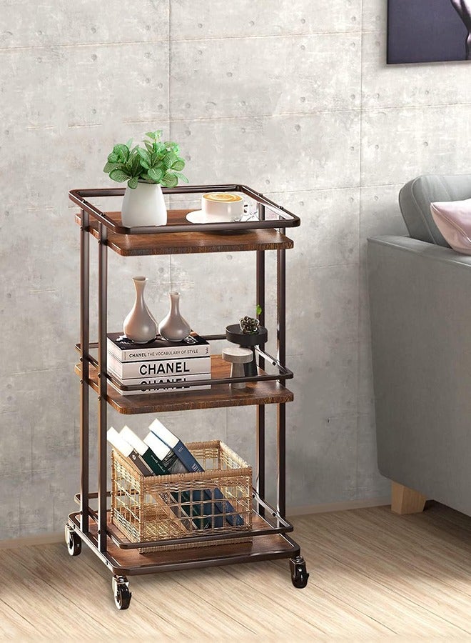 Garlo 3-layer shopping cart for rolling drinks and dinners, practical kitchen storage island, cart style service cart, coffee bar cabinets in kitchen, dining room, living room, brown  - Image 1