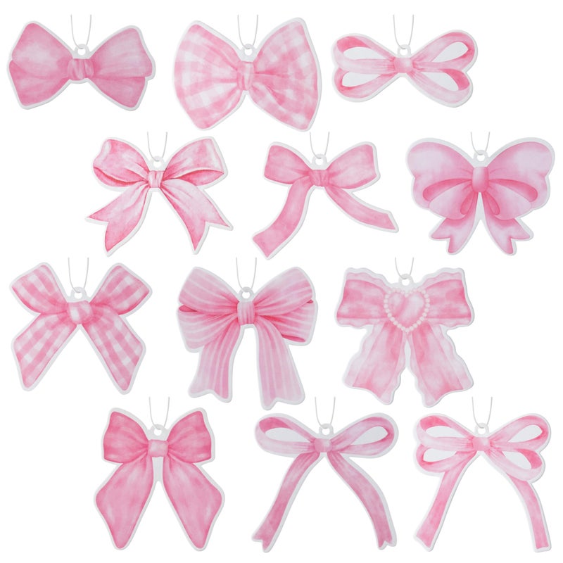 A1diee 12Pcs Pink Coquette Bow Car Air Freshener Hanging Aesthetic Car Diffuser Ornaments Refresh Air Fragrant Pendant Car Interior with Essential Oils Gift Set LongLasting for Car Accessories Decor - Image 3