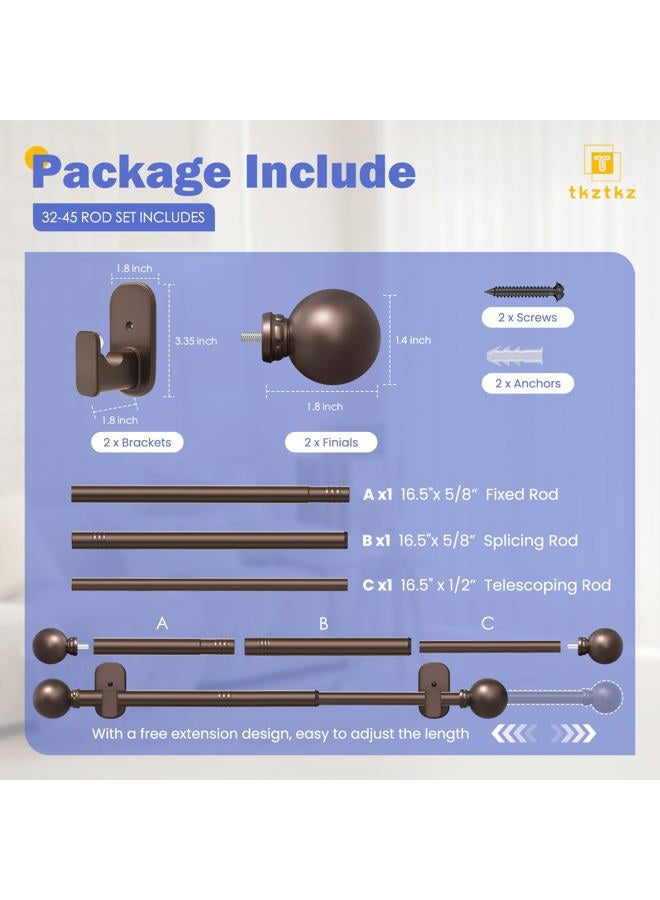 TKZTKZ Curtain Rods No Drilling for Windows 32 to 45 Inch:No Drill Small Bronze Curtain Rod with Adhesive Brackets for Bedroom,5/8" Apartment Renter Friendly Adjustable Drapery Rods Easy Install - Image 5