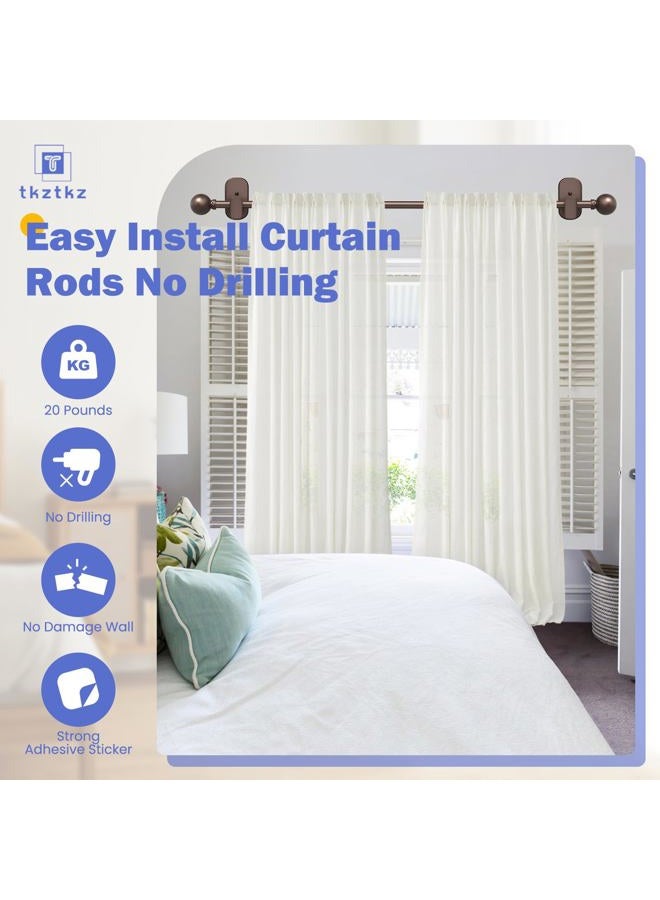 TKZTKZ Curtain Rods No Drilling for Windows 32 to 45 Inch:No Drill Small Bronze Curtain Rod with Adhesive Brackets for Bedroom,5/8" Apartment Renter Friendly Adjustable Drapery Rods Easy Install - Image 3