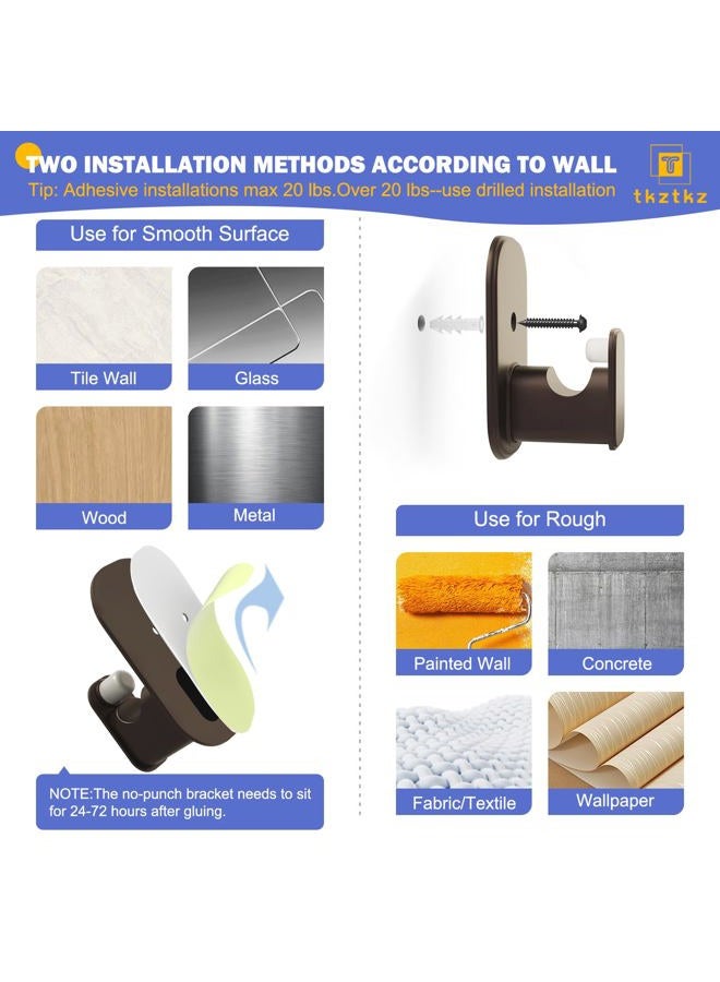 TKZTKZ Curtain Rods No Drilling for Windows 32 to 45 Inch:No Drill Small Bronze Curtain Rod with Adhesive Brackets for Bedroom,5/8" Apartment Renter Friendly Adjustable Drapery Rods Easy Install - Image 2