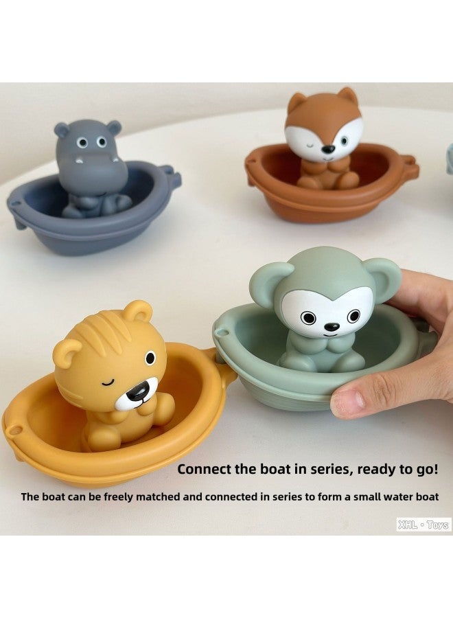 لعبة حمام الأطفال، قارب عائم، تكديس مياه الاستحمام للرضع، دمية يد حيوانية من الفينيل - اللون: 3 قوارب + 3 جراء يد حيوانات (فيل + قرد + ثعلب) - Image 4