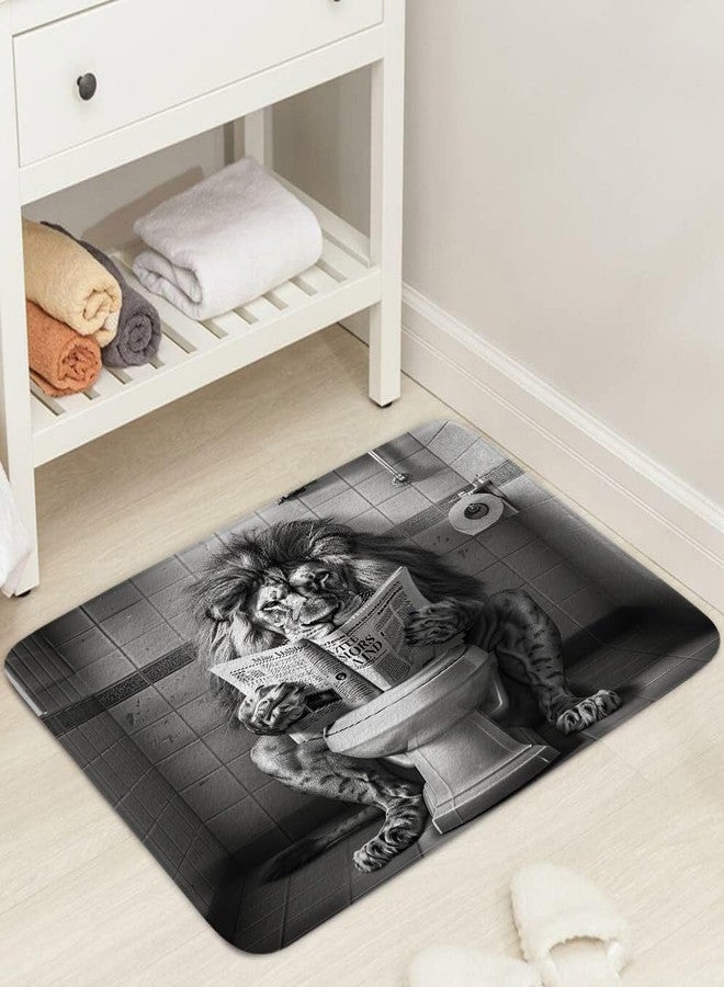 JAWO Funny Cool Lion Bath Mats Rugs for Bathroom, Fun Leo Wild Animal Humor Animal on Toilet Flannel Bathroom Mat Bath Shower Rug Non Slip, American Grey Mat Bathroom Accessories Decor 16x24 - Image 1