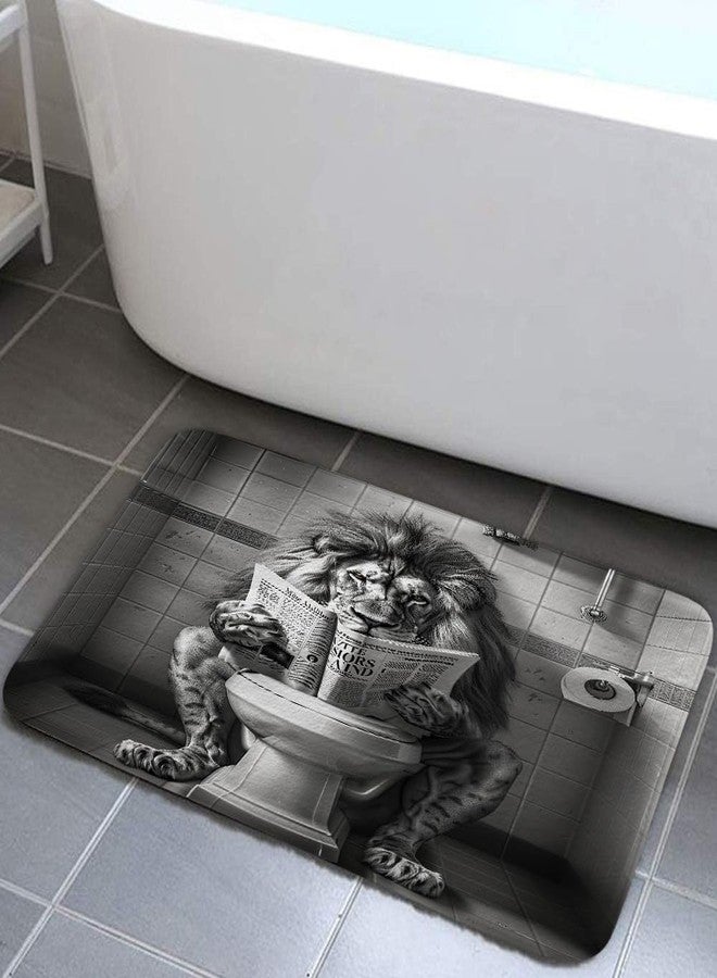 JAWO Funny Cool Lion Bath Mats Rugs for Bathroom, Fun Leo Wild Animal Humor Animal on Toilet Flannel Bathroom Mat Bath Shower Rug Non Slip, American Grey Mat Bathroom Accessories Decor 16x24 - Image 2