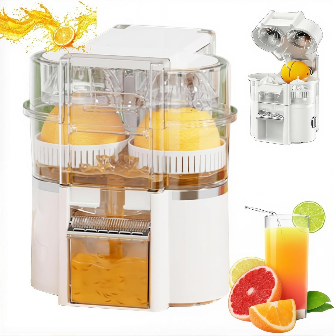 600ML Portable Electric Citrus Juicer, Wireless USB Rechargeable Fruit Juicer with 100W Motor, 8-Blade High Juice Yield Squeezer, Built-in Fruit Cutter, Easy Clean Orange Lemon Juicer for Home & Travel White