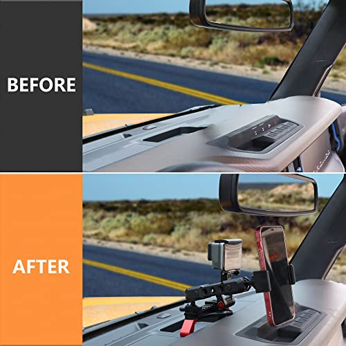 RERPRO Dash Phone Mount Picatinny Rail Holder for 2021 2022 2023 2024 2025 2026 New Ford Bronco 2/4 Door Interior Accessories, Dashboard Cell Phone with Action Camera Mounts for GoPro, 360° Adjustable - Image 5