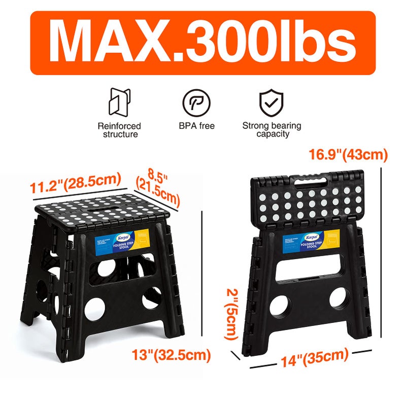 Korpai Folding Step Stool 13 inch,Stepping Stool for Adults and Kids Holds Up to 300 lbs,Non-Slip Kitchen Step Stool with Handle,Plastic Collapsible Stool for Bathroom,Kitchen ect,Black,1PC - Image 4
