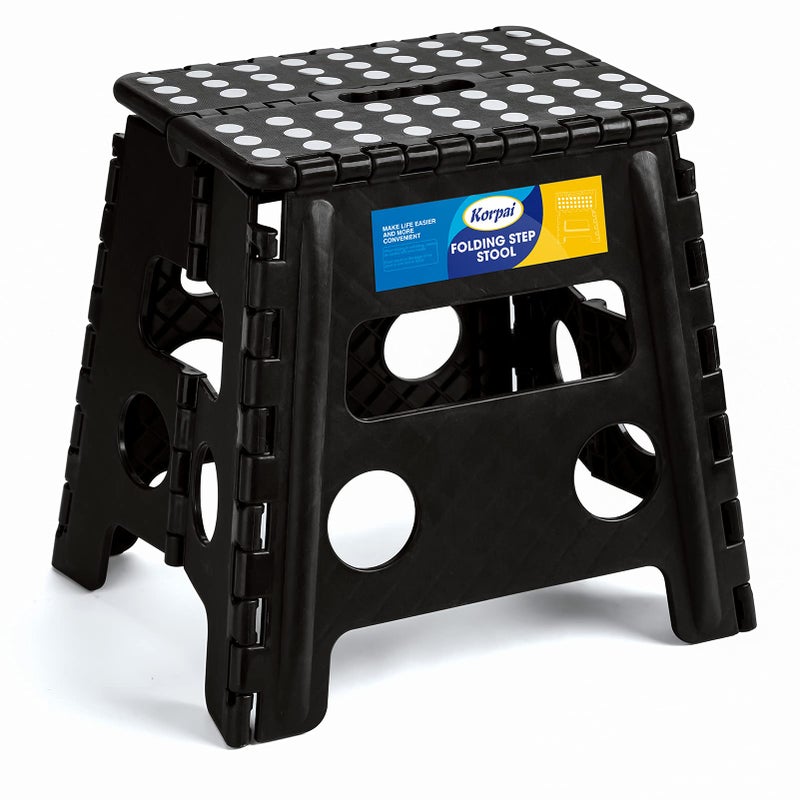 Korpai Folding Step Stool 13 inch,Stepping Stool for Adults and Kids Holds Up to 300 lbs,Non-Slip Kitchen Step Stool with Handle,Plastic Collapsible Stool for Bathroom,Kitchen ect,Black,1PC - Image 1