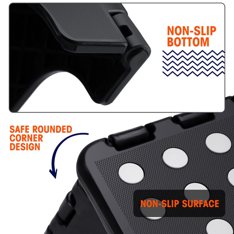 Korpai Folding Step Stool 13 inch,Stepping Stool for Adults and Kids Holds Up to 300 lbs,Non-Slip Kitchen Step Stool with Handle,Plastic Collapsible Stool for Bathroom,Kitchen ect,Black,1PC - Image 2