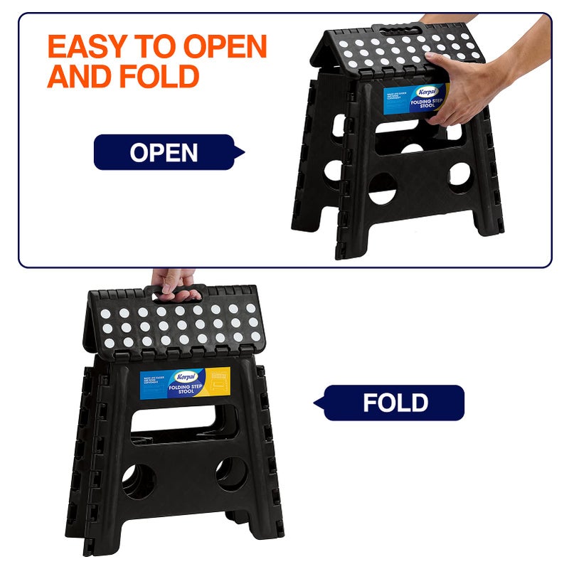 Korpai Folding Step Stool 13 inch,Stepping Stool for Adults and Kids Holds Up to 300 lbs,Non-Slip Kitchen Step Stool with Handle,Plastic Collapsible Stool for Bathroom,Kitchen ect,Black,1PC - Image 3