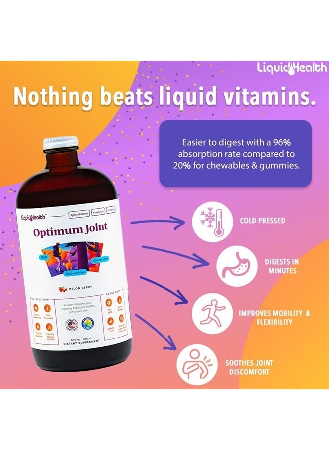 LIQUIDHEALTH 32 Oz Optimum Joint Support Supplement with Glucosamine Chondroitin MSM Hyaluronic Acid - Triple Strength Liquid Vitamins, Gluten-Free, Sugar-Free, Dairy-Free, Soy-Free Joint Juice  - Image 2