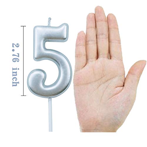 XNOVA 5th Birthday Candle Five Years Silvery Happy Birthday Number 5 Candles for Cake Topper Decoration for Party Kids Adults Numeral 15 54 59 85 58 50 25 75 - Image 2
