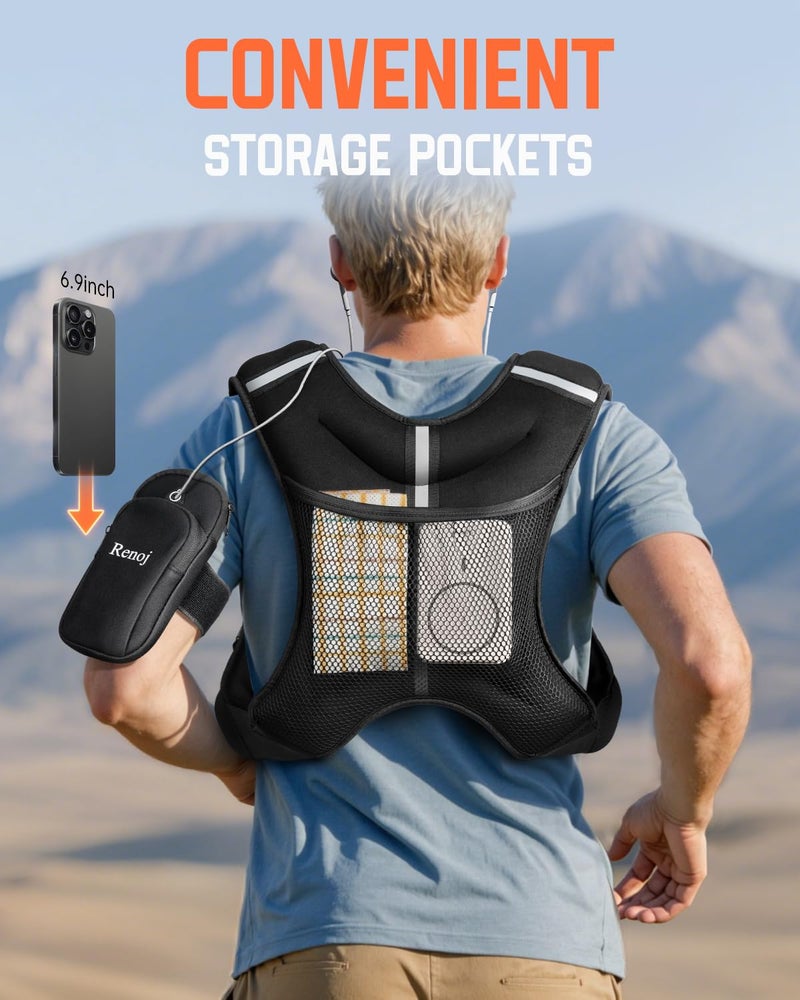 Renoj Weighted Vest for Women Men: Available in 6lb/8lb/10lb/11lb/12lb/14lb/16lb/20lb Fixed Weights for Walking, Running, Training, Exercise, Weight Loss - With Reflective Strips and Storage Pocket - Image 4