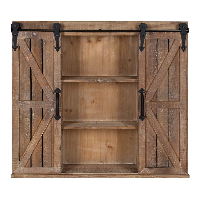 Kate and Laurel Kate and Laurel Cates Decorative Wood Wall Storage Cabinet with Two Sliding Barn Doors Rustic Brown 