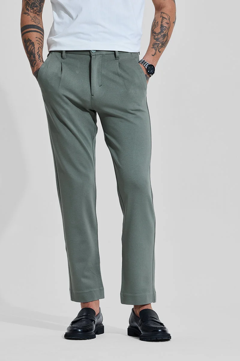 SNITCH Sage Green Stretch Slim Fit Trousers