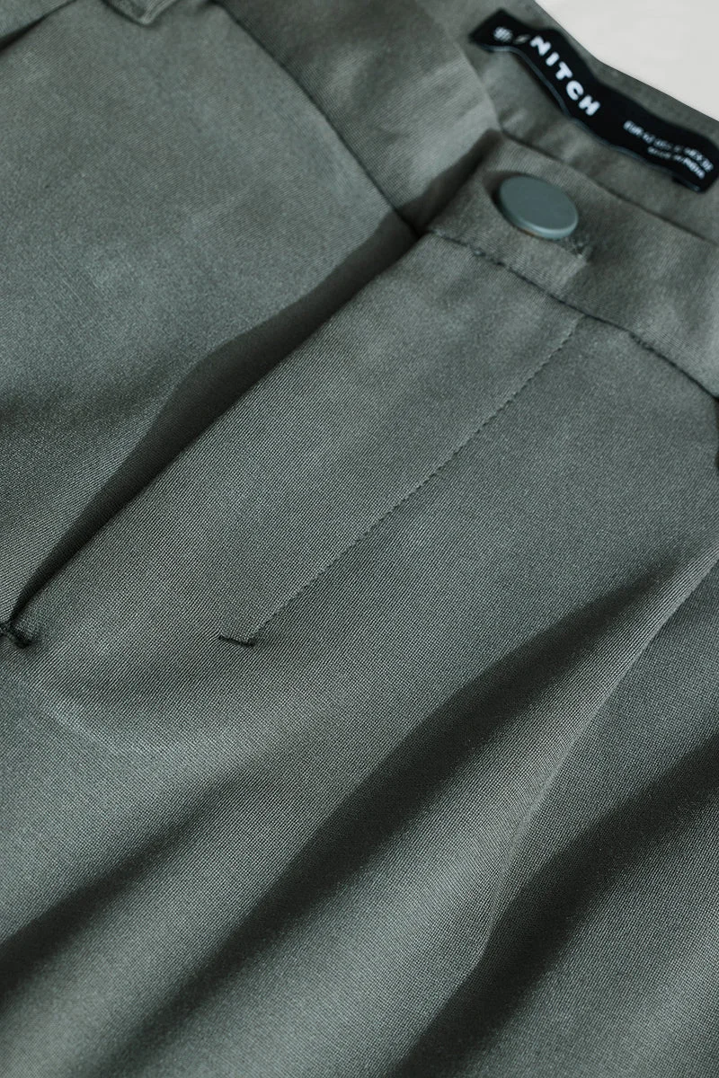 SNITCH Sage Green Stretch Slim Fit Trousers