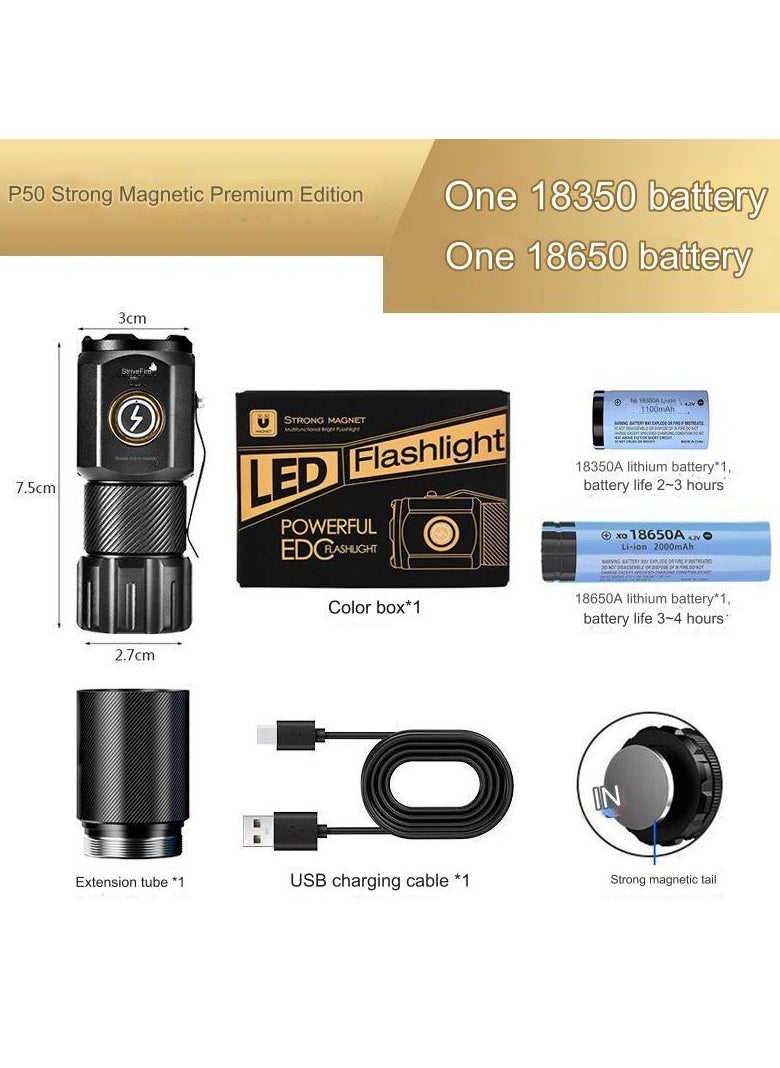 Excellent New Super Bright Strong Light Flashlight Mini Portable LED Multi-Function Camping Magnetic Lamp Basic Model [Six-Piece Set] 