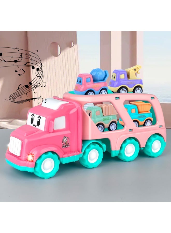 هالامودو ضبط 5 في 1 شاحنة وردية ثنية مزدوج ديكن إنيرتييا صغير شاحنة ثنية مع الصوت والضوء + أنبوب حمالة يتضمن 1 شاحنة + دامبر + خلطة + رافعة + شاحنة ثمالة لعبة تعليم مبكر لمدة 1-3 سنوات تطوير تنسيق العين اليدوية سعة تخزين محمولة بنية تصميم آمنة طبقة مادية هدية عيد ميلاد مثالية - Image 1