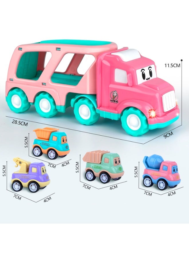 هالامودو ضبط 5 في 1 شاحنة وردية ثنية مزدوج ديكن إنيرتييا صغير شاحنة ثنية مع الصوت والضوء + أنبوب حمالة يتضمن 1 شاحنة + دامبر + خلطة + رافعة + شاحنة ثمالة لعبة تعليم مبكر لمدة 1-3 سنوات تطوير تنسيق العين اليدوية سعة تخزين محمولة بنية تصميم آمنة طبقة مادية هدية عيد ميلاد مثالية - Image 3