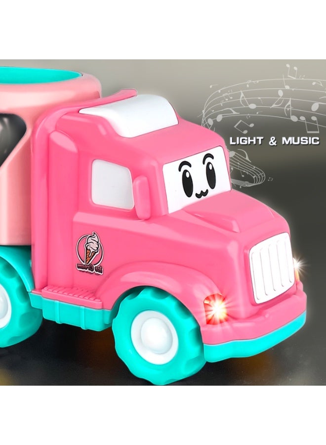 هالامودو ضبط 5 في 1 شاحنة وردية ثنية مزدوج ديكن إنيرتييا صغير شاحنة ثنية مع الصوت والضوء + أنبوب حمالة يتضمن 1 شاحنة + دامبر + خلطة + رافعة + شاحنة ثمالة لعبة تعليم مبكر لمدة 1-3 سنوات تطوير تنسيق العين اليدوية سعة تخزين محمولة بنية تصميم آمنة طبقة مادية هدية عيد ميلاد مثالية - Image 5