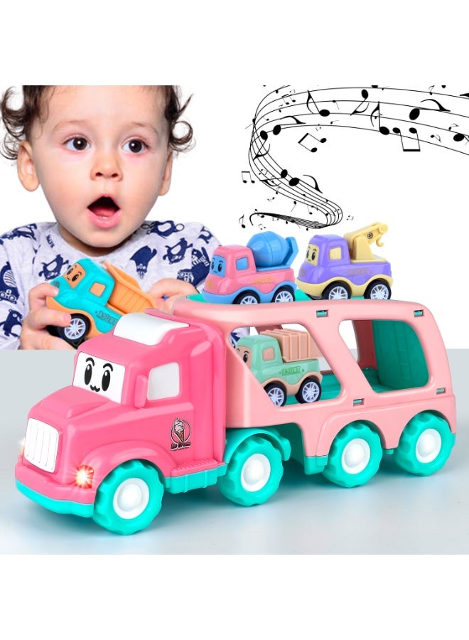 هالامودو ضبط 5 في 1 شاحنة وردية ثنية مزدوج ديكن إنيرتييا صغير شاحنة ثنية مع الصوت والضوء + أنبوب حمالة يتضمن 1 شاحنة + دامبر + خلطة + رافعة + شاحنة ثمالة لعبة تعليم مبكر لمدة 1-3 سنوات تطوير تنسيق العين اليدوية سعة تخزين محمولة بنية تصميم آمنة طبقة مادية هدية عيد ميلاد مثالية - Image 2