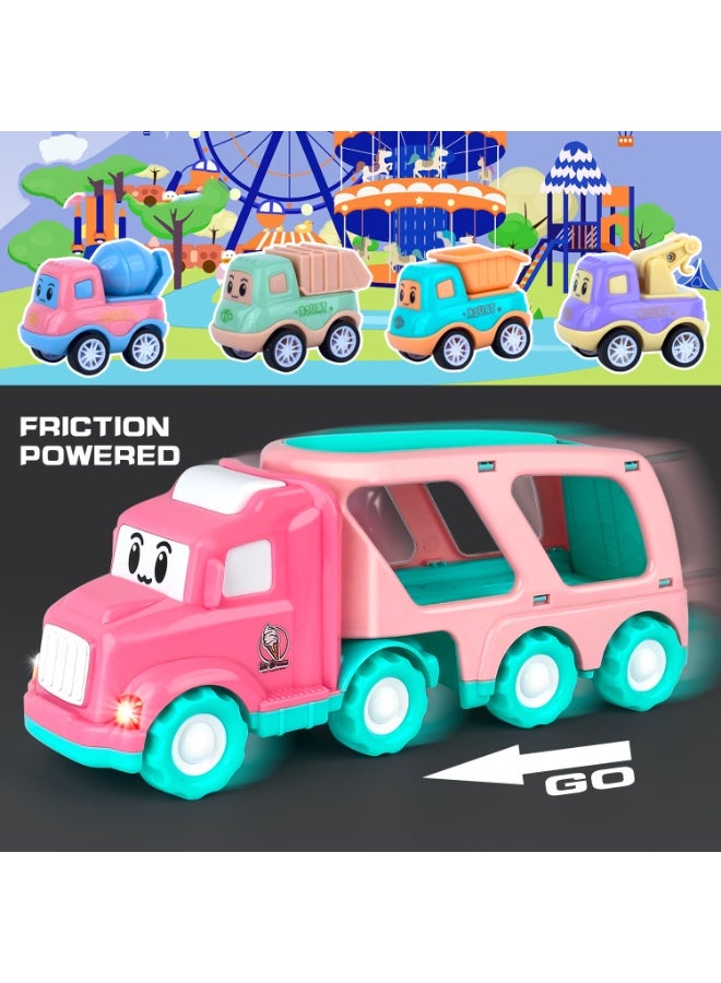 هالامودو ضبط 5 في 1 شاحنة وردية ثنية مزدوج ديكن إنيرتييا صغير شاحنة ثنية مع الصوت والضوء + أنبوب حمالة يتضمن 1 شاحنة + دامبر + خلطة + رافعة + شاحنة ثمالة لعبة تعليم مبكر لمدة 1-3 سنوات تطوير تنسيق العين اليدوية سعة تخزين محمولة بنية تصميم آمنة طبقة مادية هدية عيد ميلاد مثالية - Image 4