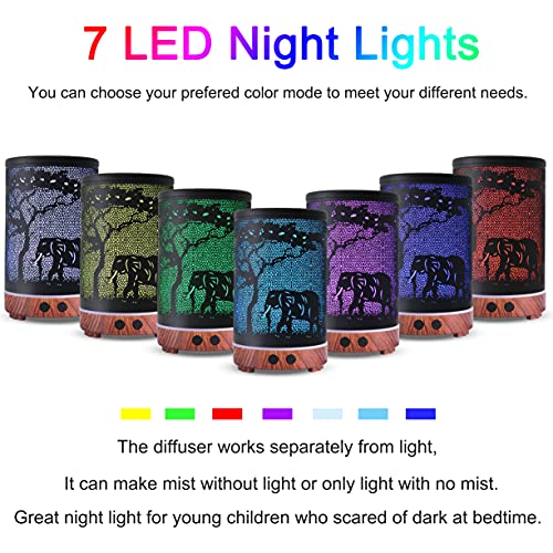 kobodon Essential Oils Diffuser,Aromatherapy Diffuser,Birthday Gifts for Women Mom Grandma,Metal Cool Mist Humidifier with 7 Colors Lights Waterless Auto Off Air Diffusers（Elephant） - Image 2
