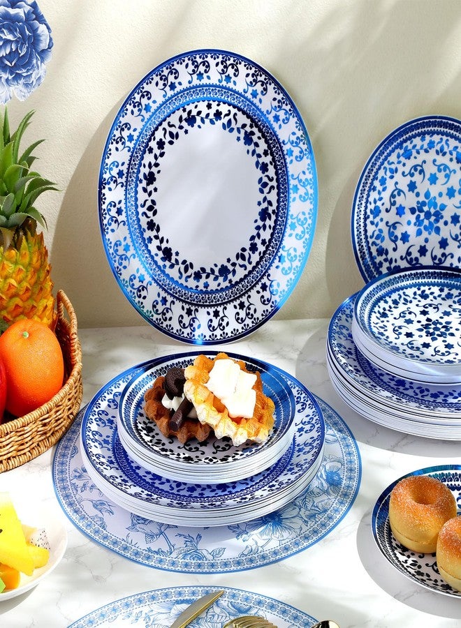 Layhit طقم صحون زهور زرقاء وبيضاء من لايهيت 60 قطعة صحون بلاستيكية قابلة للاستخدام لمرة واحدة لـ 30 ضيف 30 قطعة صحون عشاء 10 بوصة و30 قطعة صحون حلوى 7.5 بوصة لمستلزمات حفلات الزفاف وحفلات الاستحمام وحفلات عيد الميلاد - Image 4